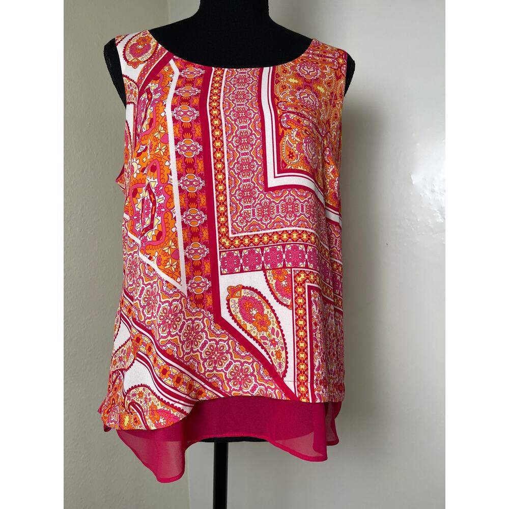 Rose+Olive Women's Sheer Lined Paisley Vivid Casual Western Boho Top Pink M